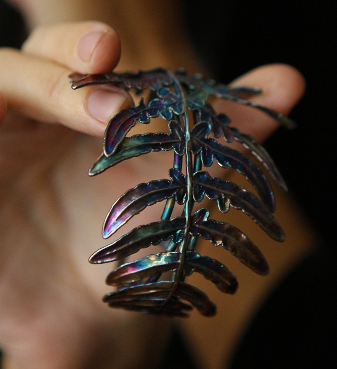 Fern leaf bracelet in colored silver, фото 2
